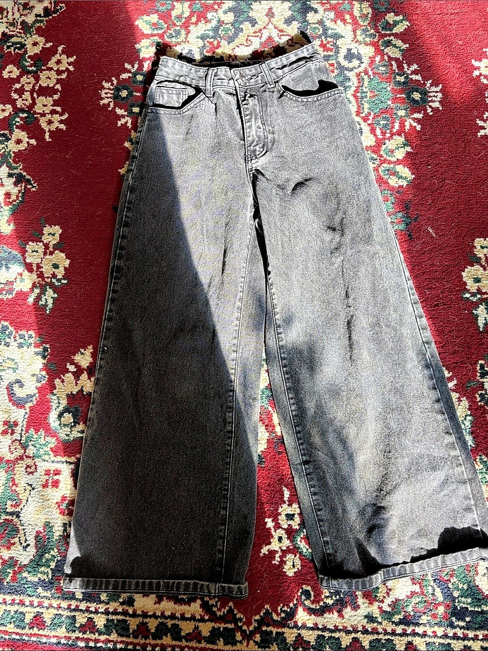 SHEIN Low Stride Sportif Taille Basse Wide Leg Gray Jeans Waist 8
